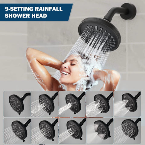 Matte Black 9 Setting Rain Shower Head Tub And Shower Faucet Set With Single Handle Valve Trim Kit Upgrade Your Bath