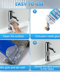 Steps showing application of Heavy Duty Metal Repair Glue 1.76oz Epoxy Weld for quick bonding and repair of a faucet.