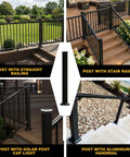 Heavy Duty Three By Three Inch Aluminum Railing Post Built For Porches And Decks Holds Up To 800 Lbs Textured Black Powder Coat AAMA2604 IBC Compliant 39 Inch Height with multiple railings