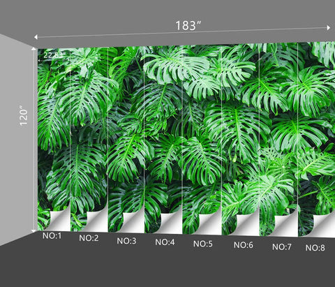 Tropical Botanical 3D Wall Mural With Green Leaf Monstera For Bedroom And Living Room Decor Large 183 By 120 Inch Fabric 8 Panels