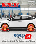 Heavy Duty Wheel Dolly Set Of 4 6000Lbs Capacity Automotive Moving Platform with car on dolly in garage setting.