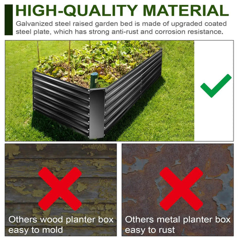 Heavy Duty Metal Raised Bed Garden Kit 8x4x2 Ft Galvanized Planter Boxes For Outdoor Use shown with greenery in a garden setting.