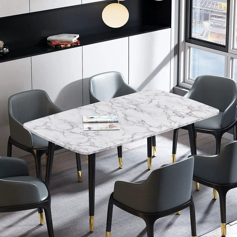 Dining table topped with Marble Contact Paper Peel And Stick Self Adhesive 15.7 Inch By 118 Inch Glossy White And Grey Marble