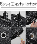 Black Woven Plug In Pendant Light With On Off Switch Rustic Round Ceiling Fixture Made From Natural Fibers installation steps