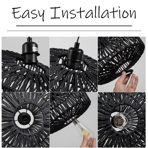Black Woven Plug In Pendant Light With On Off Switch Rustic Round Ceiling Fixture Made From Natural Fibers installation steps