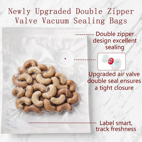 Small Vacuum Sealer Bags Kit With 2 Bonus Clips, 30-Pack 8x10 Inches, BPA-Free Reusable Food Storage with cashews