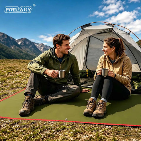 Ultralight Waterproof Tent Footprint Groundsheet 33 by 80 inches in use during camping, protecting from wet ground, adds comfort and protection.