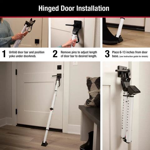 Installation of Heavy Duty Folding Door Security Bar With Adjustable Length From 25.5 To 43.5 Inches for hinged doors indoors.