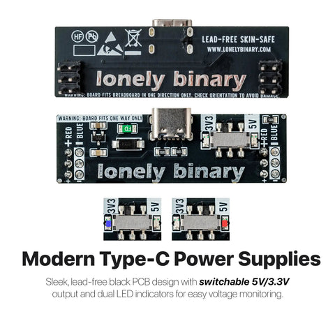 All In One Electronics Prototyping Starter Kit With 830 Point Breadboard And Type-C Power Supply close-up showing PCB and components