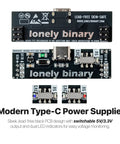 Close-up of USB-C power modules from All In One Solderless Breadboard Power Kit With 2 Full Size 830 Tie Point Boards And 2 Half Size 400 Tie Point Boards, Four USB-C Power Modules With 3.3V/5V Switchable Output And LED Indicators For ESP32 Prototyping, showing sleek black PCB with switchable voltage and LED indicators.