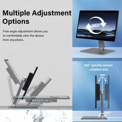 Sleek 15.6 Inch All In One Touchscreen Desktop PC With FHD Display and Win 11 Pro, showing adjustable stand options
