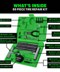 86 Piece Tire Repair Kit For Punctures And Flats Heavy Duty Tubeless Tire Tools For Car Motorcycle ATV UTV RV And Trailer