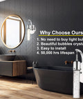 Modern Matte Black LED Wall Sconce with Bubble Glass above black bathtub in contemporary bathroom