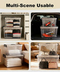 Sleek Clear Plastic Storage Bins With Secure Lids 90 Quarts 8 Pack heavy duty bins in various home settings for versatile organizing.