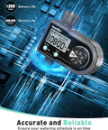 Sprinkler Timer For Garden Hose With Three Programs And Daily Or Specific Day Scheduling Programmable Automatic Or Manual Lawn Watering System With Battery Powered Reliability And Easy Setup No Fuss displayed on a digital circuit background.