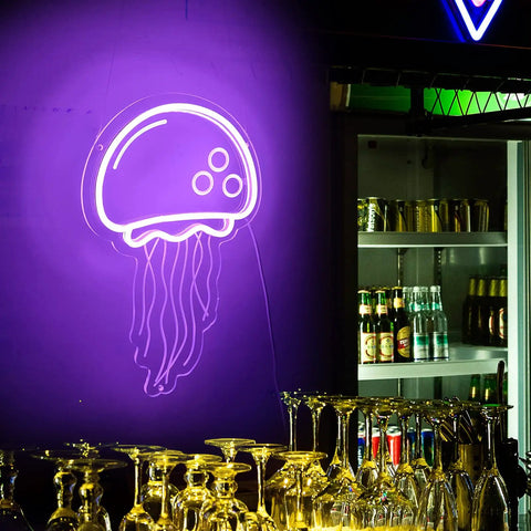 Neon Sign For Wall Decor Jellyfish Style Purple LED Light USB Powered With Dimmer For Bedroom Bar Parties Weddings