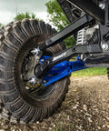 High Clearance Boxed Rear Radius Arms For Honda Talon 1000X And 1000X 4 2019 2020 Models With Seven Eighths Inch Adjustable Heim Joints High Strength Alloy Steel And Zinc Plated Chromoly Bushings For Tougher Smoother Handling. rear suspension arm on off-road tire