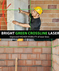 Pro Grade Green Cross Line Laser Level With Tripod, Self Leveling 100 Ft Range, 360 Degree Swivel Base For Construction And Leveling Projects, Batteries And Carry Bag Included used on brick wall alignment