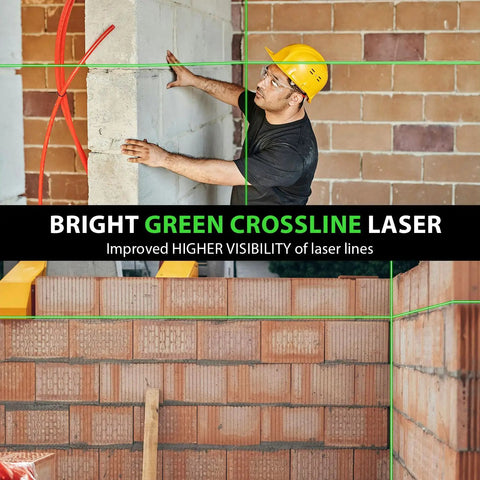 Pro Grade Green Cross Line Laser Level With Tripod, Self Leveling 100 Ft Range, 360 Degree Swivel Base For Construction And Leveling Projects, Batteries And Carry Bag Included used on brick wall alignment