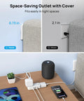 3 Ft Flat Extension Cord With Ultra Thin Outlet Cover Slick Low Profile Plug in tight space behind sofa, powering devices.