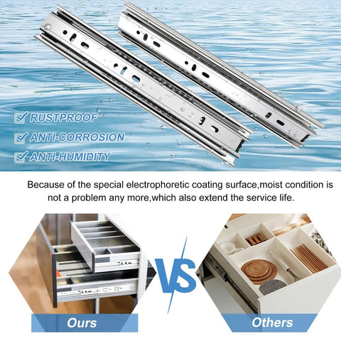14 Inch Full Extension Drawer Slides 4 Pairs Ball Bearing Rails Side Mount 3 Fold Metal Dresser Runners For File Cabinets Kitchen Wardrobes Silver 100 LB Capacity, rustproof silver slides
