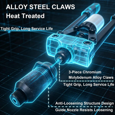 Billion Gold Heavy Duty Double Handle Rivet Gun With Spring Loaded Fast Release Mechanism For Effortless Operation and Reduced Hand Fatigue Professional Grade Leverage Tool For Rapid Riveting Workflows, detailed view of alloy steel claws.