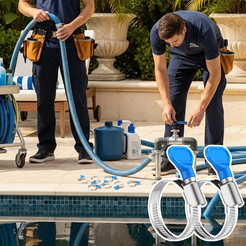 10 Pack 1-1/2 Inch Beefy Stainless Steel Hose Clamps used in pool backwash plumbing setup