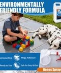 Top Shelf Wet Look Stone Sealer And Concrete Shield Comes With A Hassle Free Trigger Spray To Lay Down A Slick Coating On Driveways And Patios Enhances Natural Texture While Keeping Moisture Out Smoothly with child playing on sealed patio.
