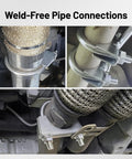 Heavy Duty 2.25 Inch U Bolt Exhaust Clamp Set For Your Ride Exhaust System in use on vehicle pipes, showcasing tight fit.