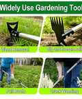 Four uses of 58-Inch Stand Up Weed Puller Tool With Long Handle 2-In-1 Manual Weeder And Garden Hoe With 4-Claw Steel Head