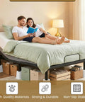 No Sweat Heavy Duty 6 Inch Bed Risers Set Of 4 White Stackable Furniture Boosters For Under Bed Storage Desk Sofa Lift With Steady Base And Boss Level Durability, couple reading on elevated bed.