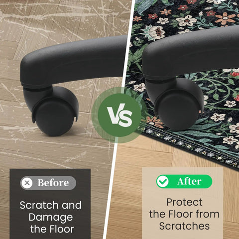 Comparison of chair wheels on bare and protected flooring with Green Grass Office Chair Mat For Hardwood And Tile Floors 36 By 48 Inches Heavy Duty Desk Chair Mat Under Desk Rug For Rolling Computer Chairs Anti Slip Low Pile Carpet Floor Protector
