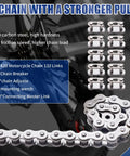 420 Motorcycle Chain With 132 Links And Chain Breaker Kit For 50cc To 212cc ATVs And Dirt Bikes displayed with tools