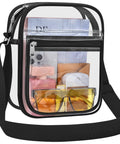 Stadium Ready Clear Purse For Events Crossbody Bag For Men And Women see-through with black strap, holding items