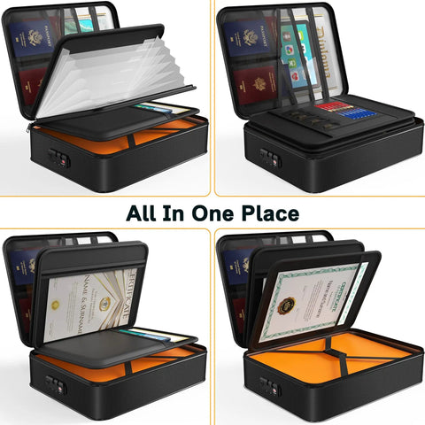 Fireproof Document Safe Box With 5200 Degree Fahrenheit Heat Insulation, Water Resistant Portable Organizer for Home and Travel