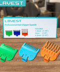 Clipper Guard Set For Most Hair Clippers Replacement Guides Includes Three Guards In Sizes One Sixteenth, One Eighth, And Three Sixteenths Inches Color Coded With Random Colors For Quick Picks And Easy Swaps On Wahl Clipper Heads on wooden table