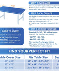 Guide for measuring and choosing Six Pack Fitted Tablecloth For 6 Foot Rectangular Tables Black Elastic Spandex Stretch Table Cover sizes.