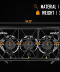 Top view of Three Burner Outdoor Propane Stove with Stand, Heavy Duty Cast Iron Burners, Weatherproof Coating, dimensions labeled