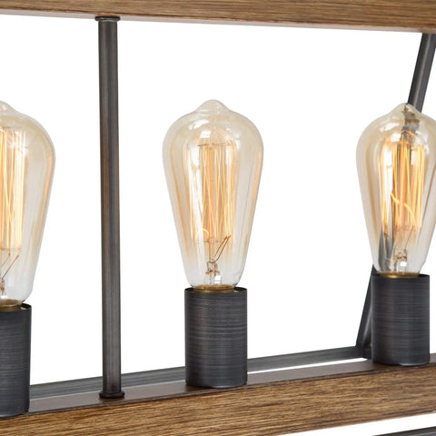 Close-up of bulbs in Farmhouse Vibe 5-Light Chandelier For Dining Room And Kitchen Island, Rustic Metal Frame With Open Cage Design