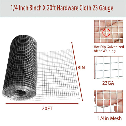 Heavy Duty Galvanized Welded Wire Mesh Roll 8 Inch By 20 Foot One Quarter Inch Opening 23 Gauge for garden fencing