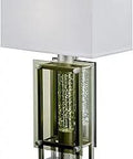 Ultra Modern Table Lamp With Sleek Silver Metal Finish And Glass Accents, Sparkling Water-Drop Mood Light, Model H10081, Rectangular Design