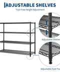 Rock Solid 4 Tier Heavy Duty Metal Shelving Unit Commercial Wire Storage Rack with adjustable shelves for customizable storage.