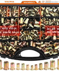 Complete Rivet Nut Kit With Five Hundred Ten Pieces SAE And Metric Galvanized Carbon Steel Flat Head Threaded Rivets in storage case