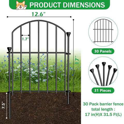 30 Pack Decorative Garden Fence Panels 17 Inch High Thirty One And A Half Foot Long Rustproof Metal No Dig Fence Animal Barrier For Dogs And Rabbits Anti Digging Edging For Flower Beds Yard Patio And Outdoor