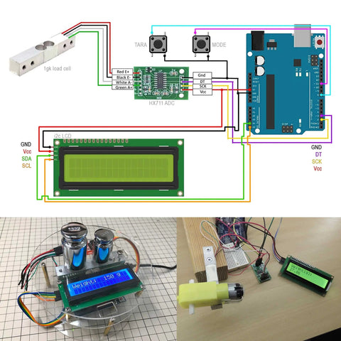 Digital Load Cell Weight Sensor With HX711 Weighing Breakout Board For Arduino DIY Projects 5Kg Capacity Portable Kitchen Scale Module Easy Plug N Play High Precision 24 Bit ADC wiring diagram and example Arduino scale builds