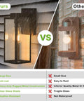Comparison of 16 Inch Outdoor Wall Lantern Dusk To Dawn Sconce Waterproof Exterior Lighting Anti Rust Matte Black versus competitor lantern.