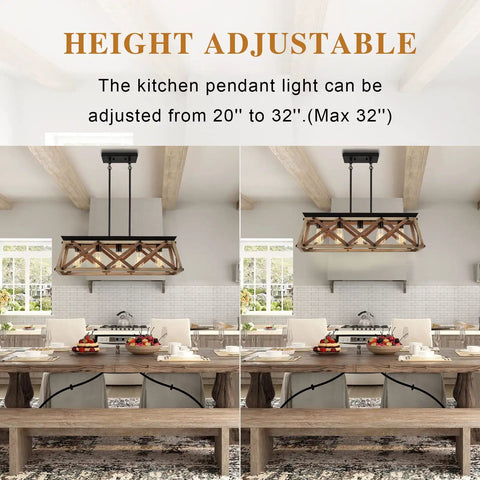 Open Cage Farmhouse Ceiling Light Fixture With 5 Light Dining Room Chandelier for over table adjustable height in kitchen