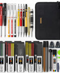 Heavy Duty Carpenter Pencil Kit With Replacement Leads And Mechanical Pencils For Woodworking And Diy Crafting Projects Hella Durable Legit Hands On Workshop Essential With Sharpener in a black case.