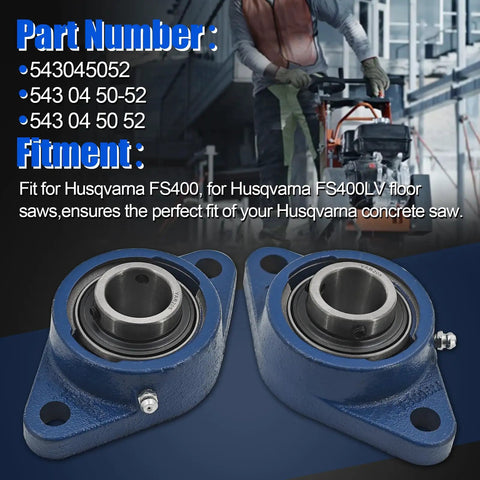 2 Pack Pillow Block Bearing Set 543045052 for Husqvarna FS400 and FS400LV with blue housing on dark background