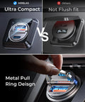 90W USB C Car Charger Fast Charging With PD45W And QC45W Dual Ports, compact metal design, side view in car lighter socket